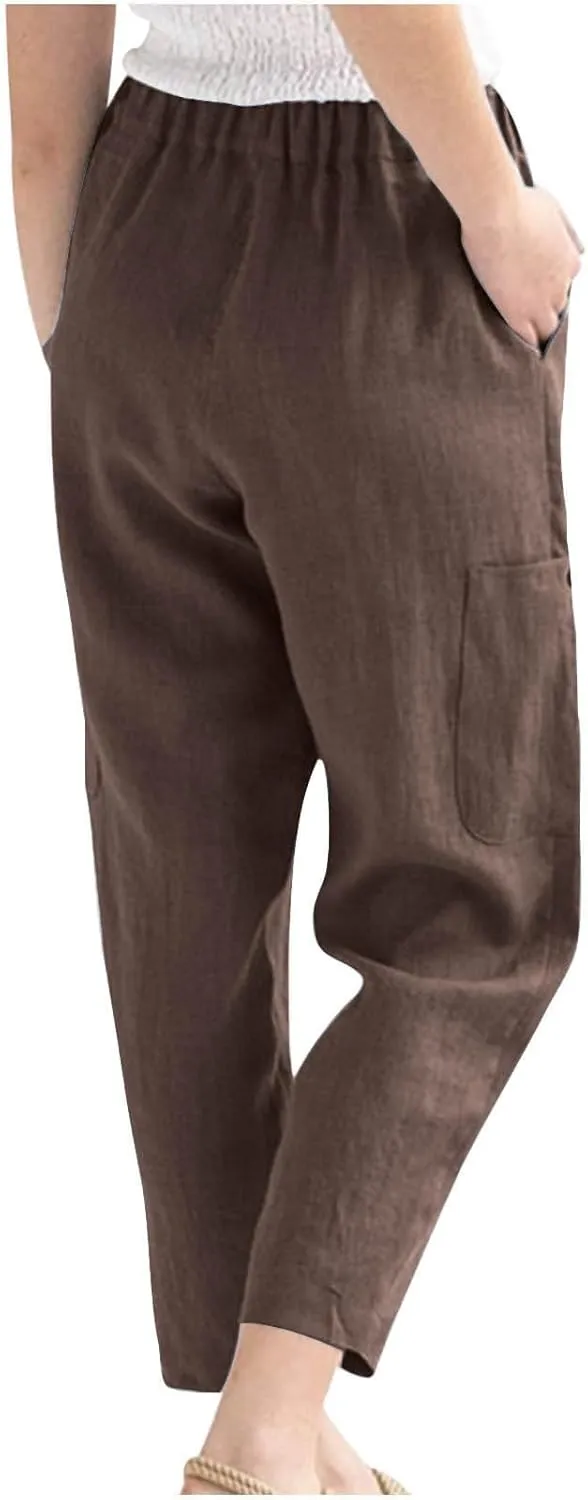 PTOLOCIF Linen Pants Women Summer,Baggy Linen Pants Summer Lightweight High Waist Palazzo Pants Loose Straight Leg Pants