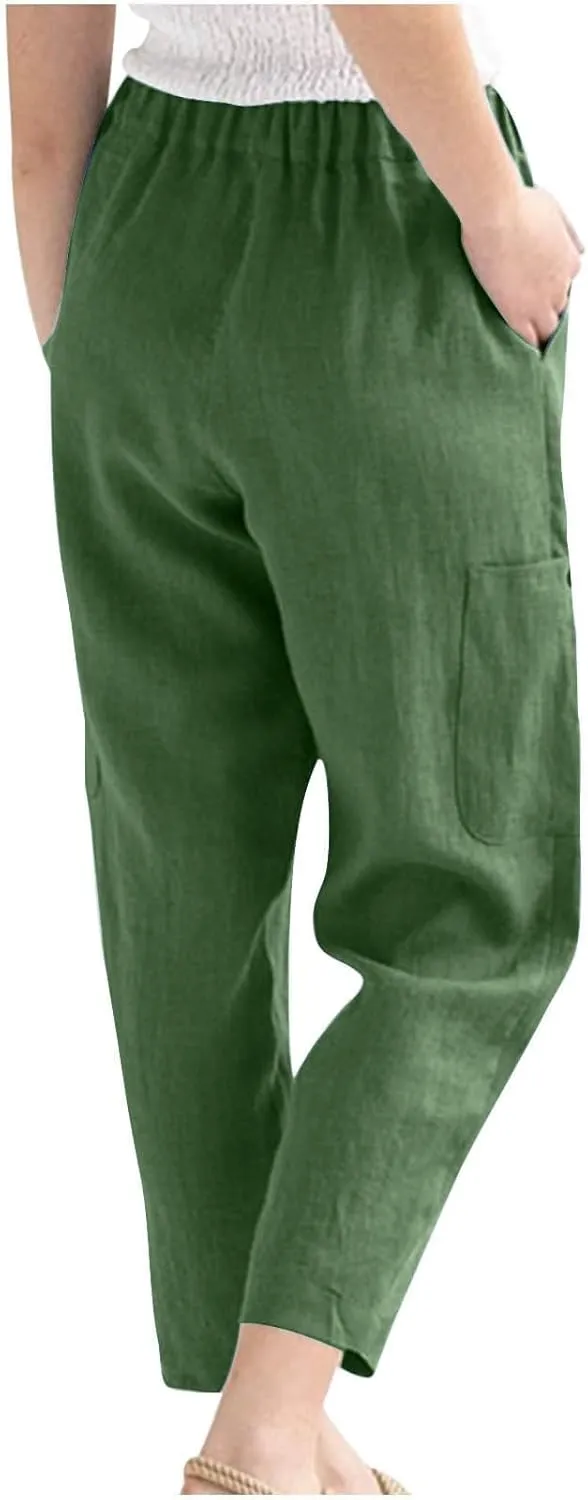 PTOLOCIF Linen Pants Women Summer,Baggy Linen Pants Summer Lightweight High Waist Palazzo Pants Loose Straight Leg Pants