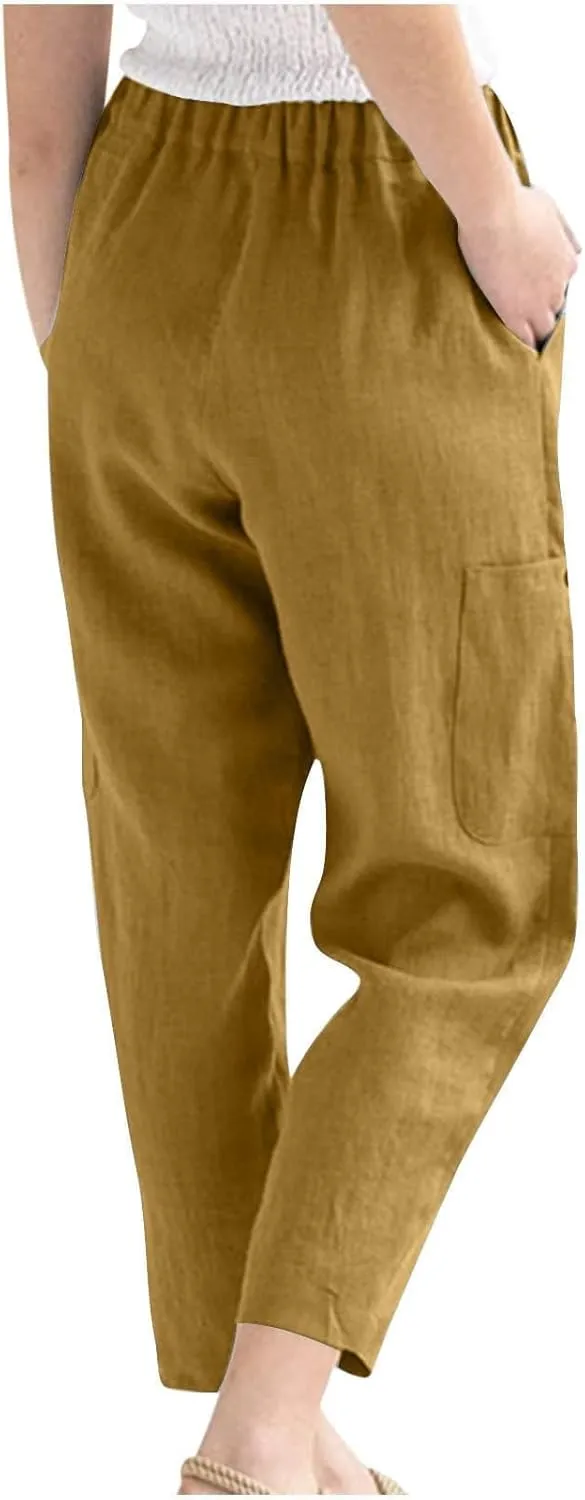 PTOLOCIF Linen Pants Women Summer,Baggy Linen Pants Summer Lightweight High Waist Palazzo Pants Loose Straight Leg Pants