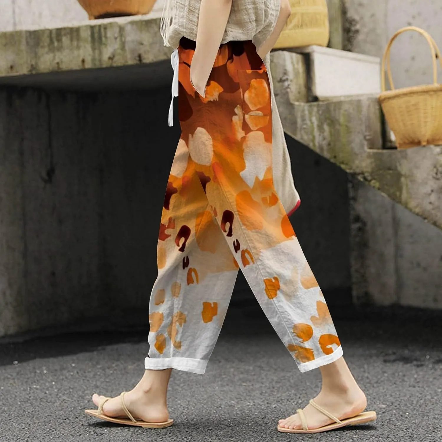 PTOLOCIF Palazzo Pants for Women,Cotton Linen Business Casual Pants High Waisted Palazzo Pants Flowy Dressy Long Pants