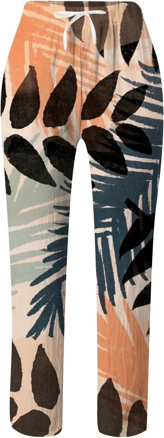 PTOLOCIF Palazzo Pants for Women,Cotton Linen Business Casual Pants High Waisted Palazzo Pants Flowy Dressy Long Pants