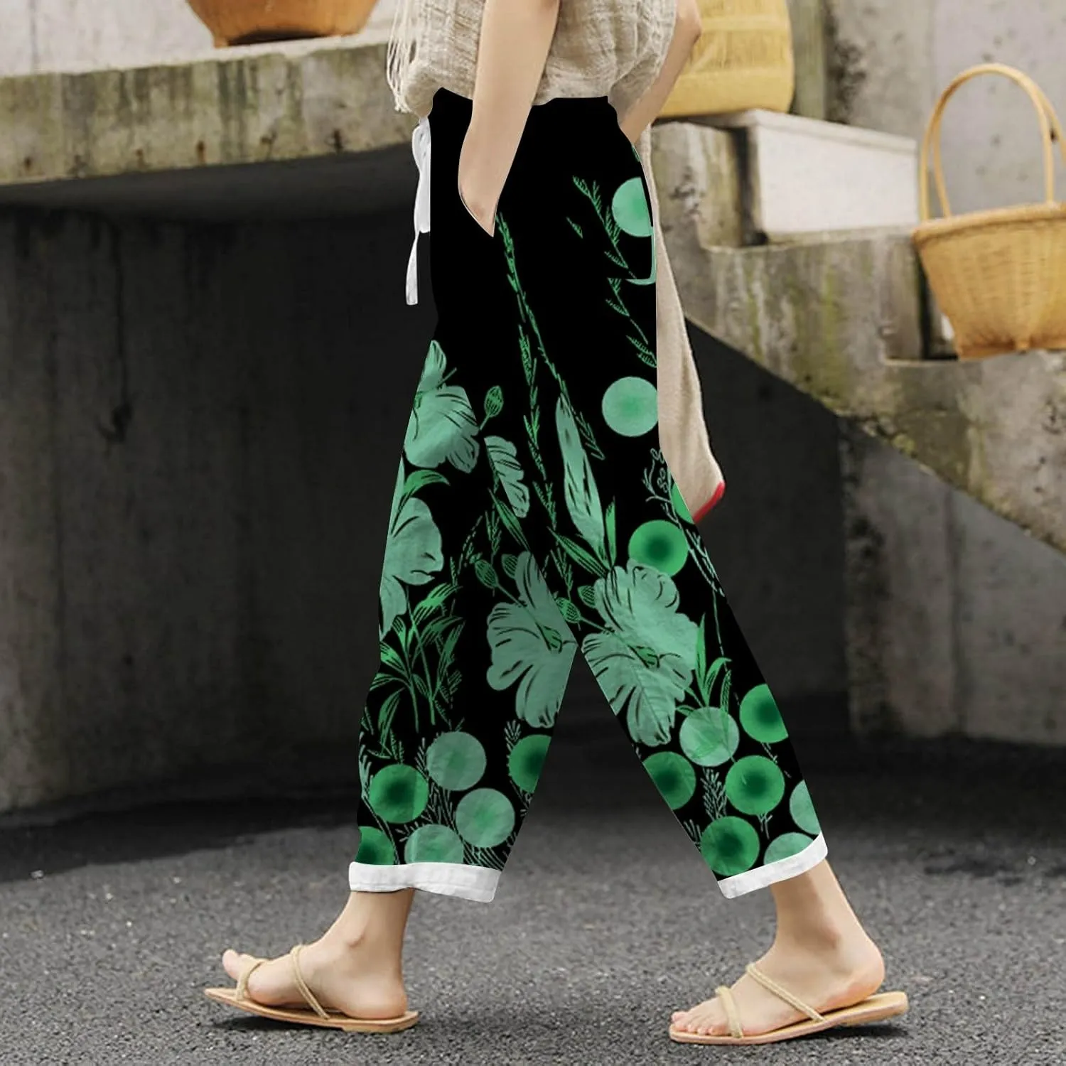 PTOLOCIF Palazzo Pants for Women,Cotton Linen Business Casual Pants High Waisted Palazzo Pants Flowy Dressy Long Pants