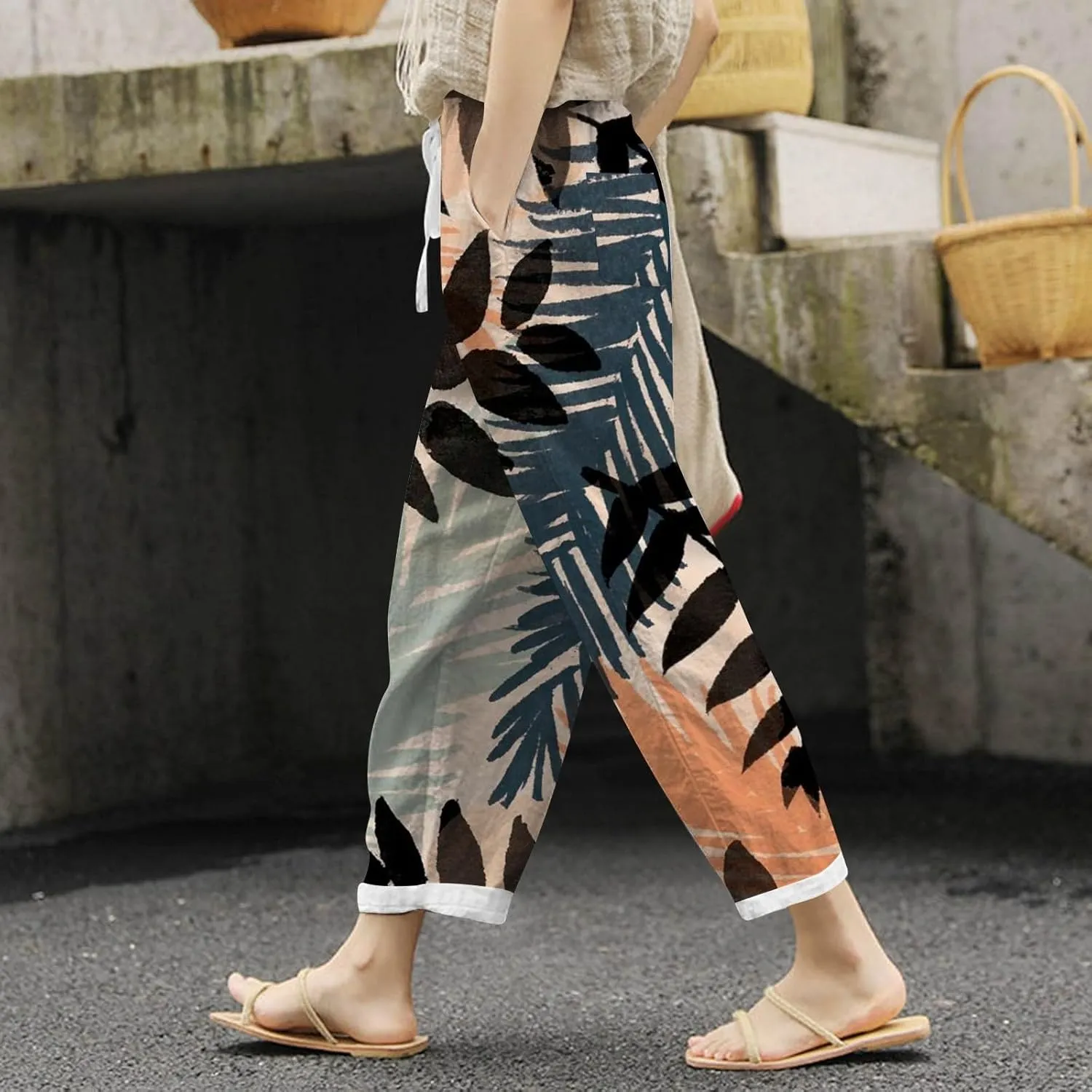 PTOLOCIF Palazzo Pants for Women,Cotton Linen Business Casual Pants High Waisted Palazzo Pants Flowy Dressy Long Pants