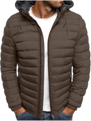 Puffer Jacket Men with Detachable Hood Packable Lightweight Down Jacket Zip up Quilted Jacket Warm Winter Jacket