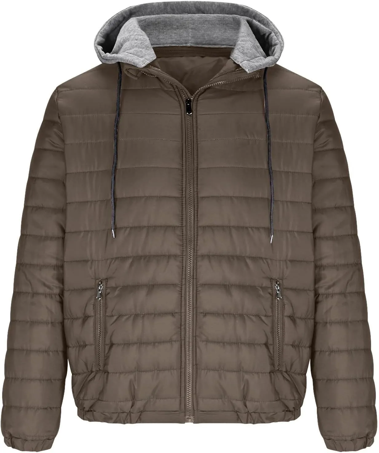 Puffer Jacket Men with Detachable Hood Packable Lightweight Down Jacket Zip up Quilted Jacket Warm Winter Jacket