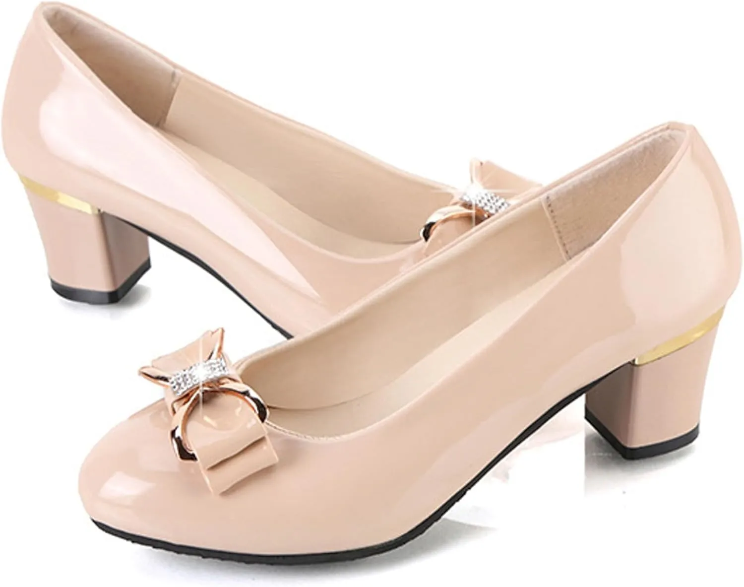 Pumps Shoes Women's Thick Heel Pointed Toe Shoes Fashionable Shiny Large Size Four Seasons Leisure High Heels