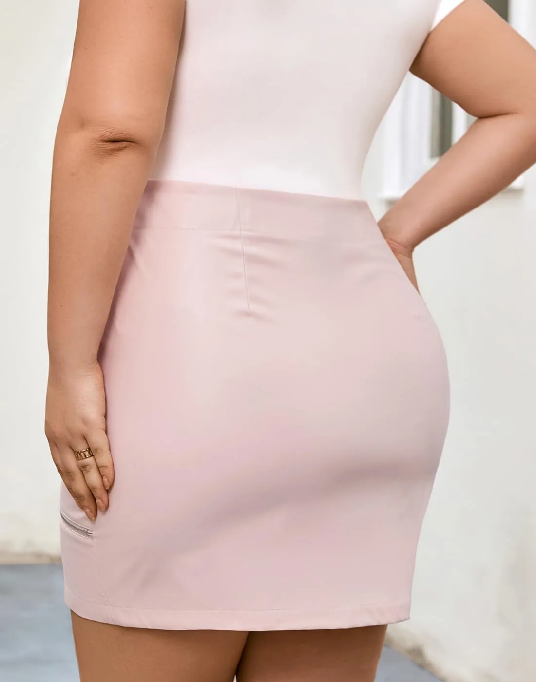 PYL Womens Plus Size Zipper PU Faux Leather Skirt Short High Waist Mini Bodycon