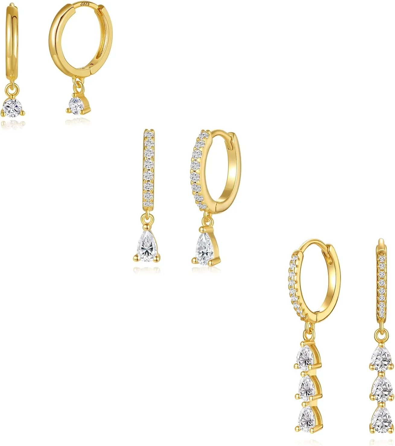 QUINBY Gold Earrings Dangle Set For Women,14k Dainty Earring Stacks Gold,Huggie Dangle Stacked Earrings Pack,Cartilage Earring Sets For Multiple Piercing,Gift For Women Mother'S Day Birthday