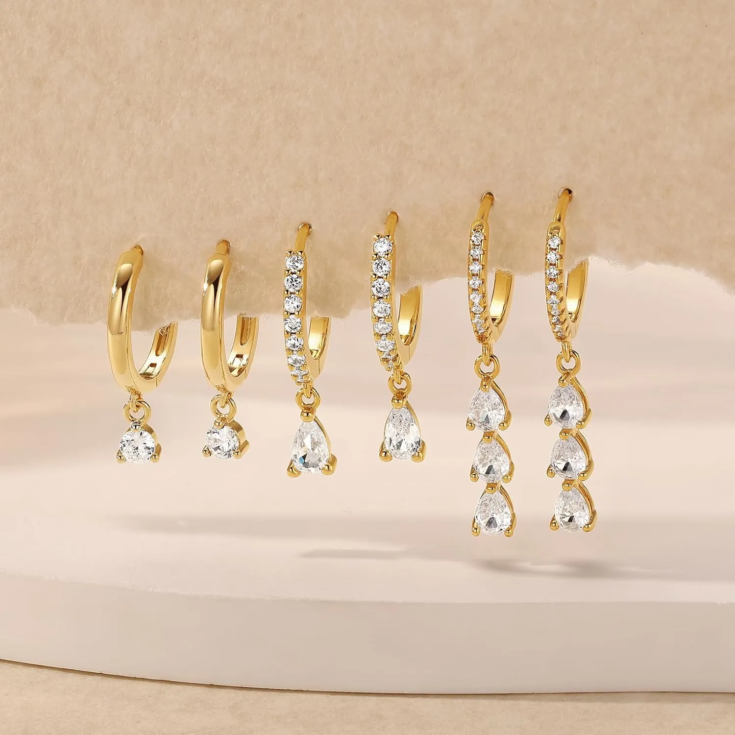QUINBY Gold Earrings Dangle Set For Women,14k Dainty Earring Stacks Gold,Huggie Dangle Stacked Earrings Pack,Cartilage Earring Sets For Multiple Piercing,Gift For Women Mother'S Day Birthday