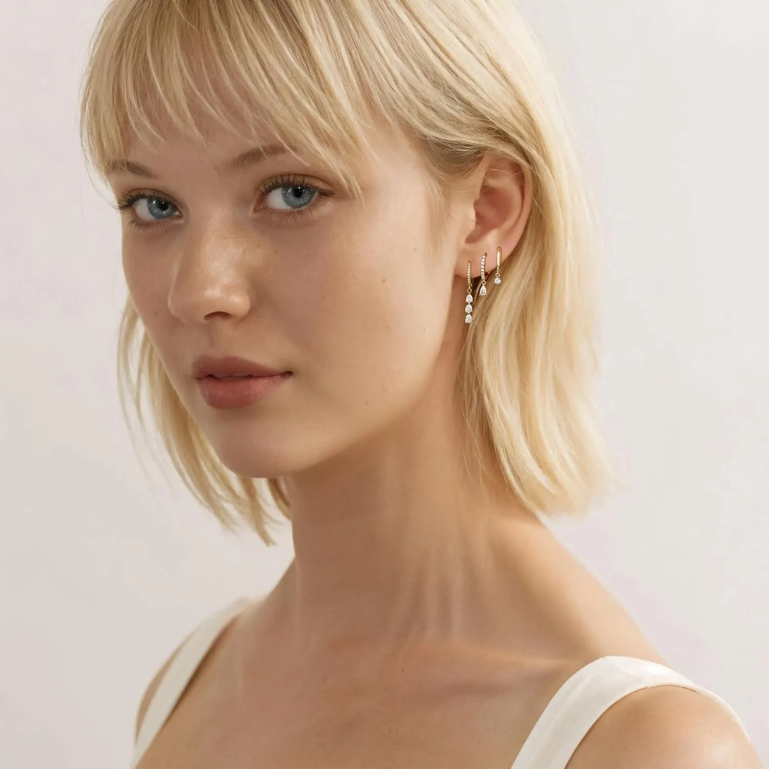 QUINBY Gold Earrings Dangle Set For Women,14k Dainty Earring Stacks Gold,Huggie Dangle Stacked Earrings Pack,Cartilage Earring Sets For Multiple Piercing,Gift For Women Mother'S Day Birthday