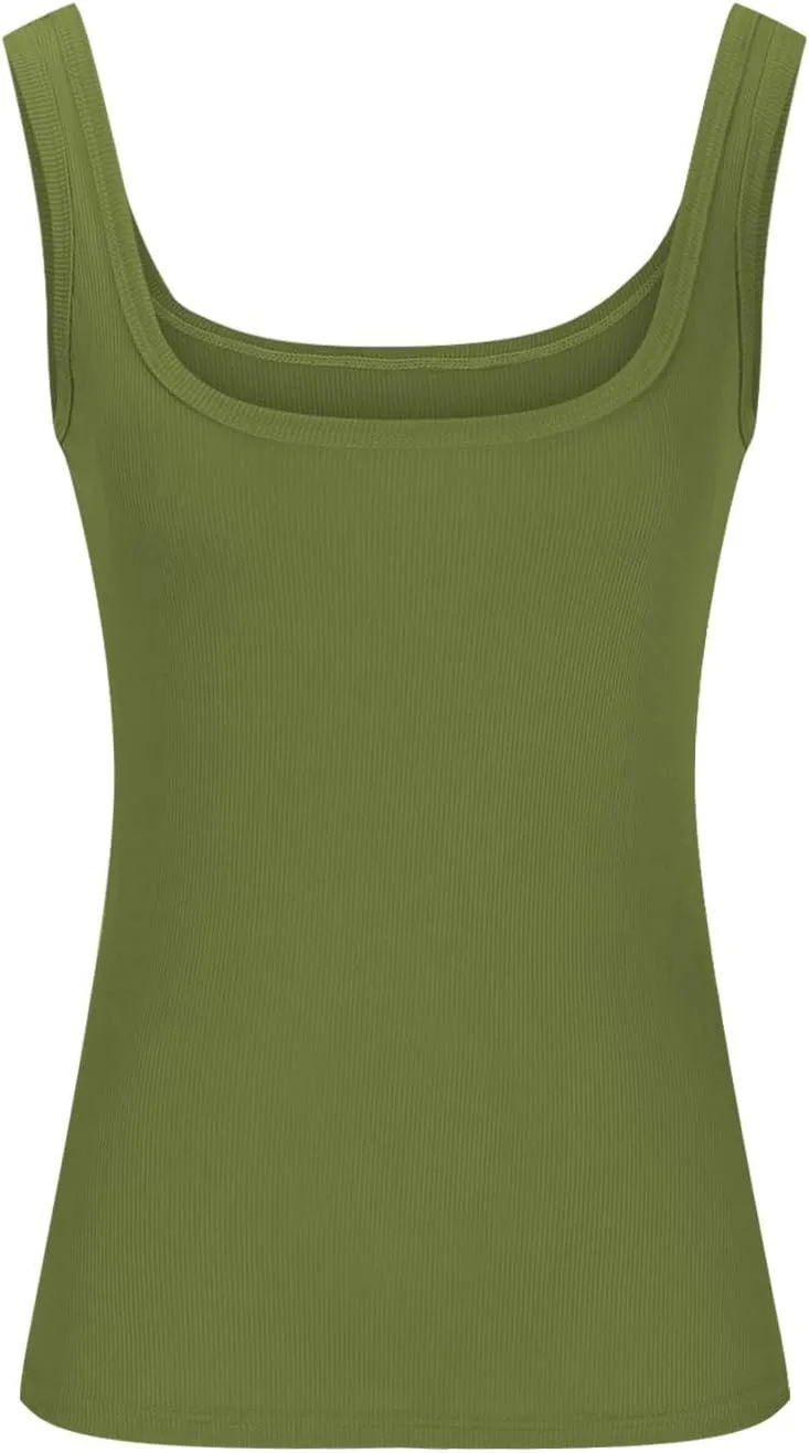 Ribbed Tank Tops for Women Sleeveless Compression Shirt Lightweight Workout Shirts Slim Fit Scoop Neck Tank Top