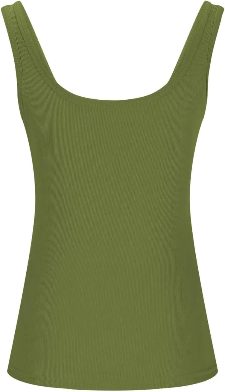 Ribbed Tank Tops for Women Sleeveless Compression Shirt Lightweight Workout Shirts Slim Fit Scoop Neck Tank Top
