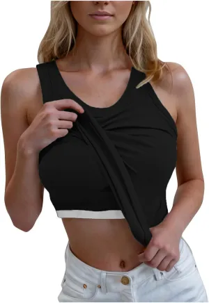Ribbed Tank Tops for Women with Built in Bra Racerback Sleeveless Camisole Crewneck Slim Fit Chest Pad Tanks