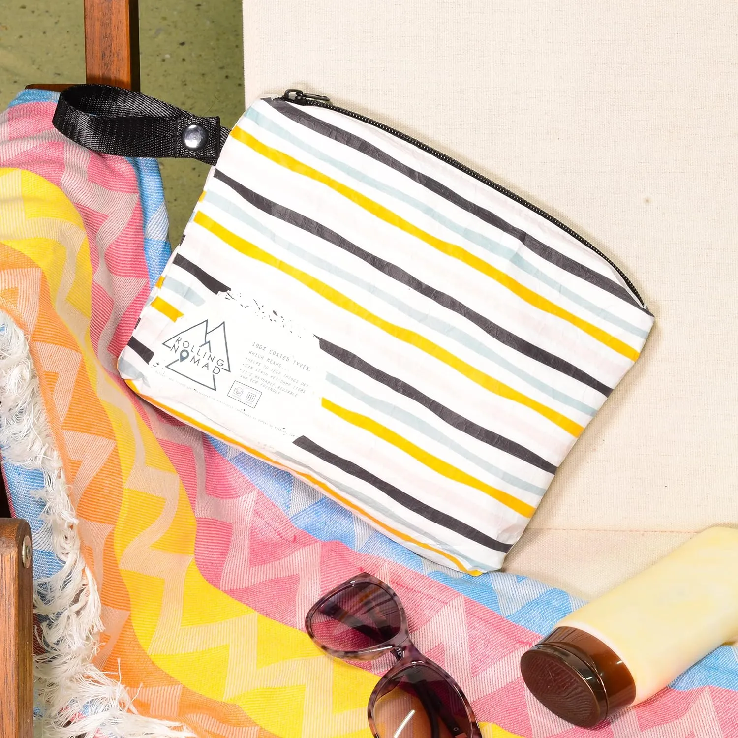 Rolling Nomad Tyvek Zippered Pouch, Wet Bikini Bag, Travel, Toiletry, Pool, Beach Essential, Waterproof, Summer Must Haves, 8x6.5x1 (Small)