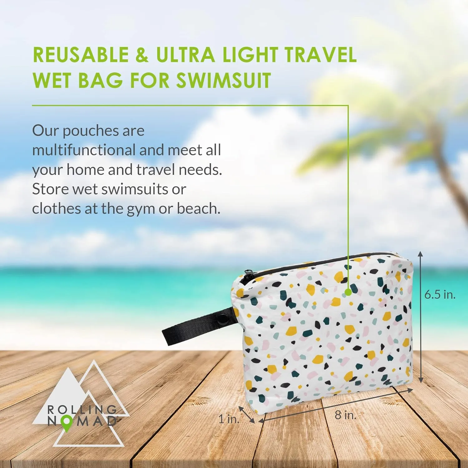 Rolling Nomad Tyvek Zippered Pouch, Wet Bikini Bag, Travel, Toiletry, Pool, Beach Essential, Waterproof, Summer Must Haves, 8x6.5x1 (Small)