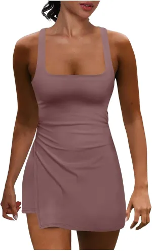 Rompers for Women Summer Tennis Dress Built in Shorts 2025 Sleeveless Bodycon Mini Athletic Romper Skort Vest Dresses