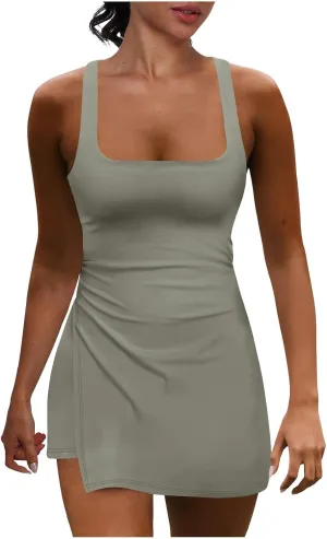 Rompers for Women Summer Tennis Dress Built in Shorts 2025 Sleeveless Bodycon Mini Athletic Romper Skort Vest Dresses