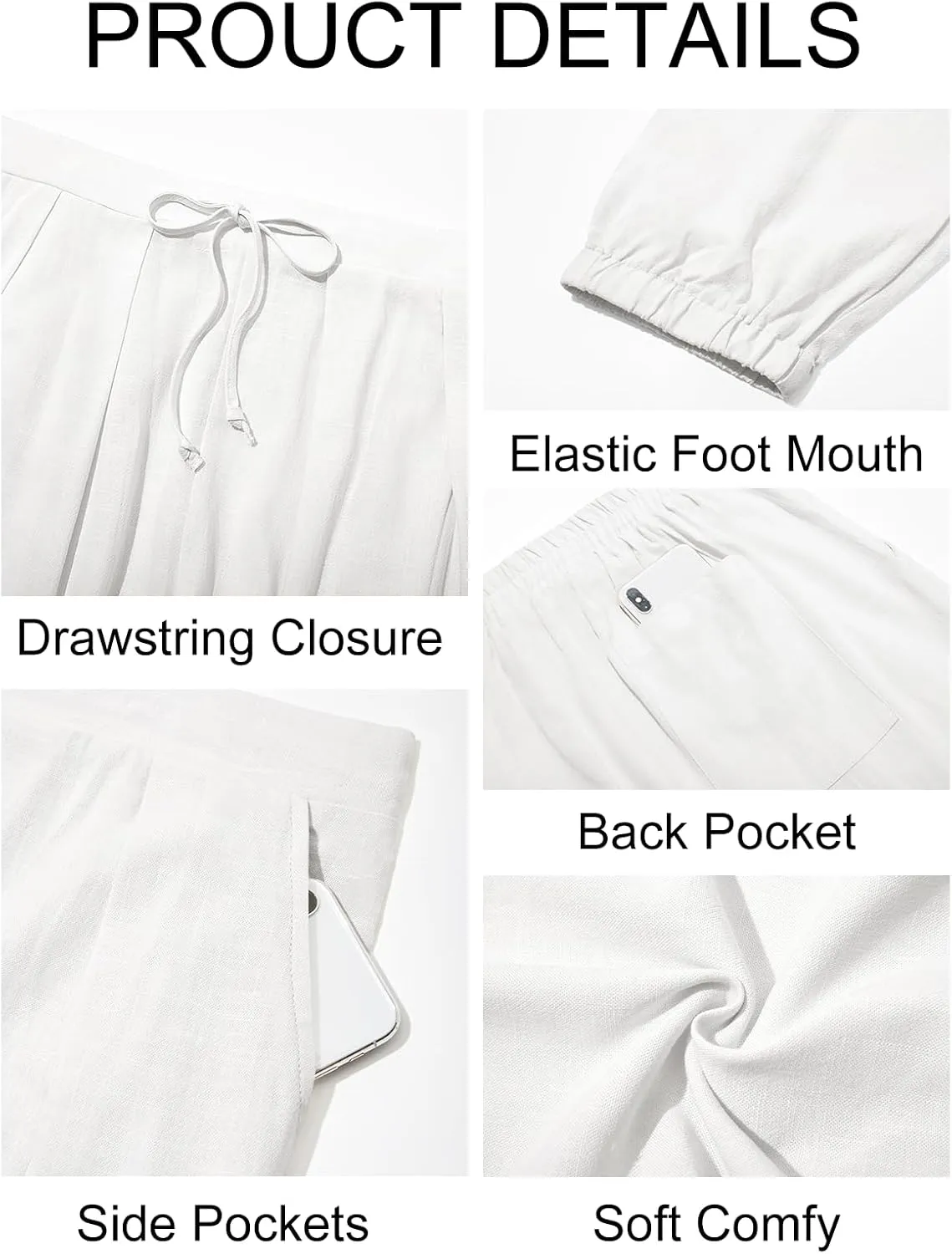 Runcati Mens Casual Pants Elastic Waist Linen Drawstring Pleated Lightweight Joggers Loose Fit Summer Beach Yoga Trousers