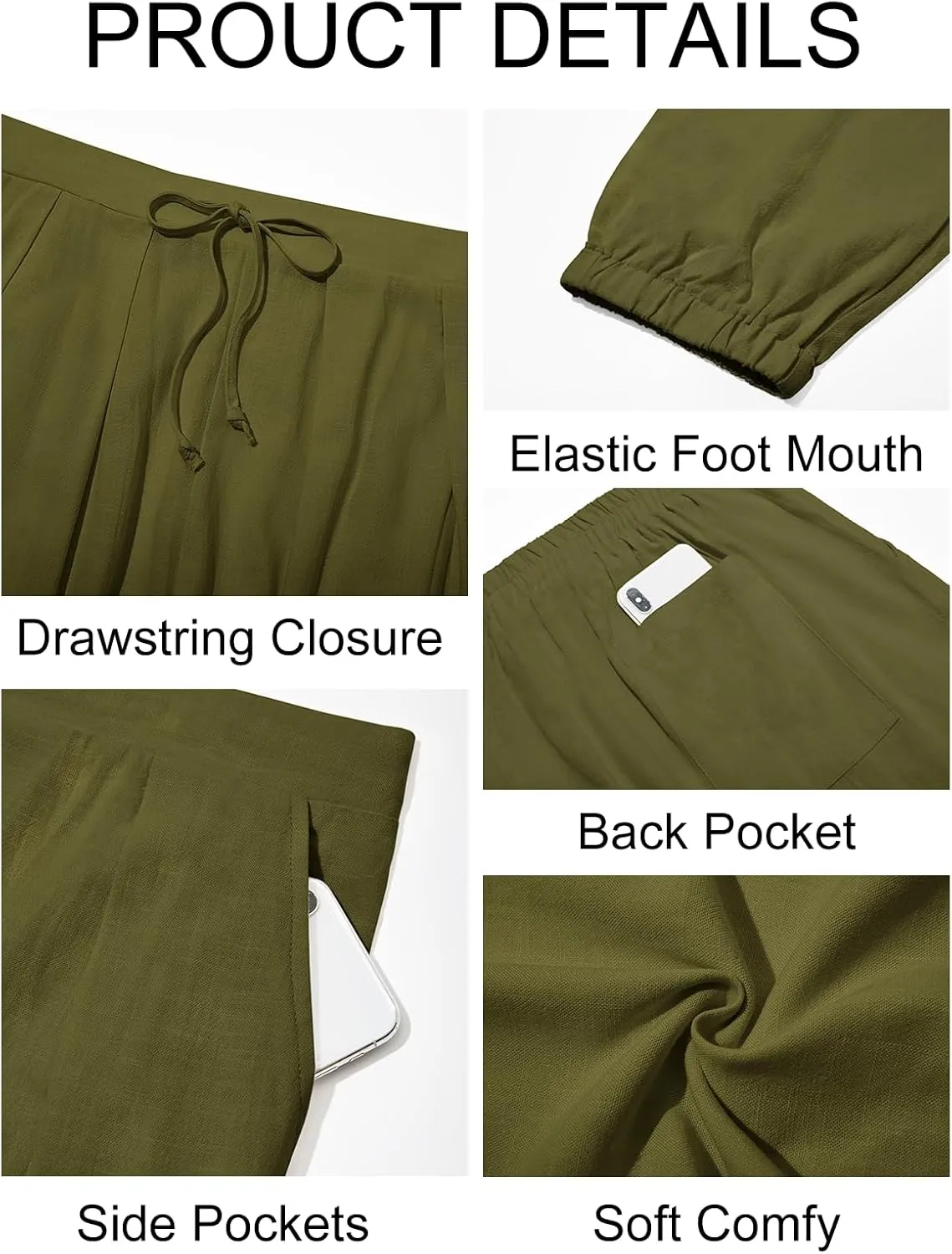 Runcati Mens Casual Pants Elastic Waist Linen Drawstring Pleated Lightweight Joggers Loose Fit Summer Beach Yoga Trousers