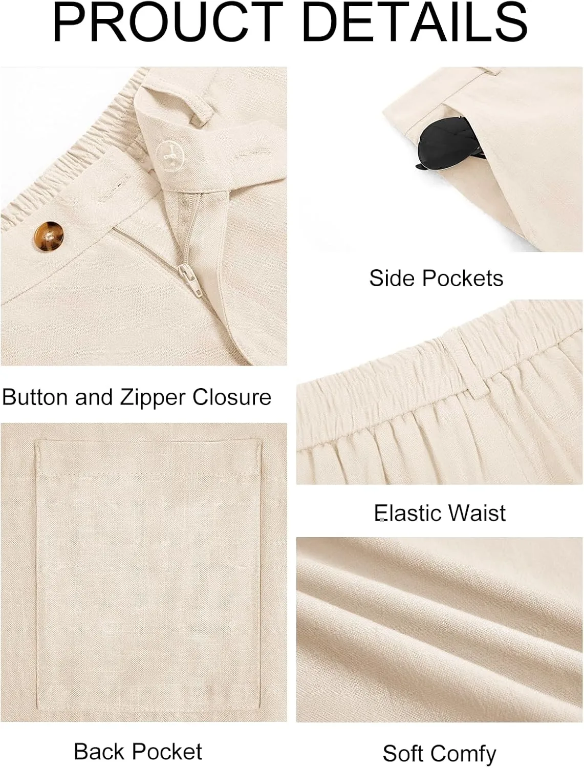 Runcati Mens Casual Pants Elastic Waist Linen Lightweight Straight-Legs Loose Fit Summer Beach Yoga Trousers