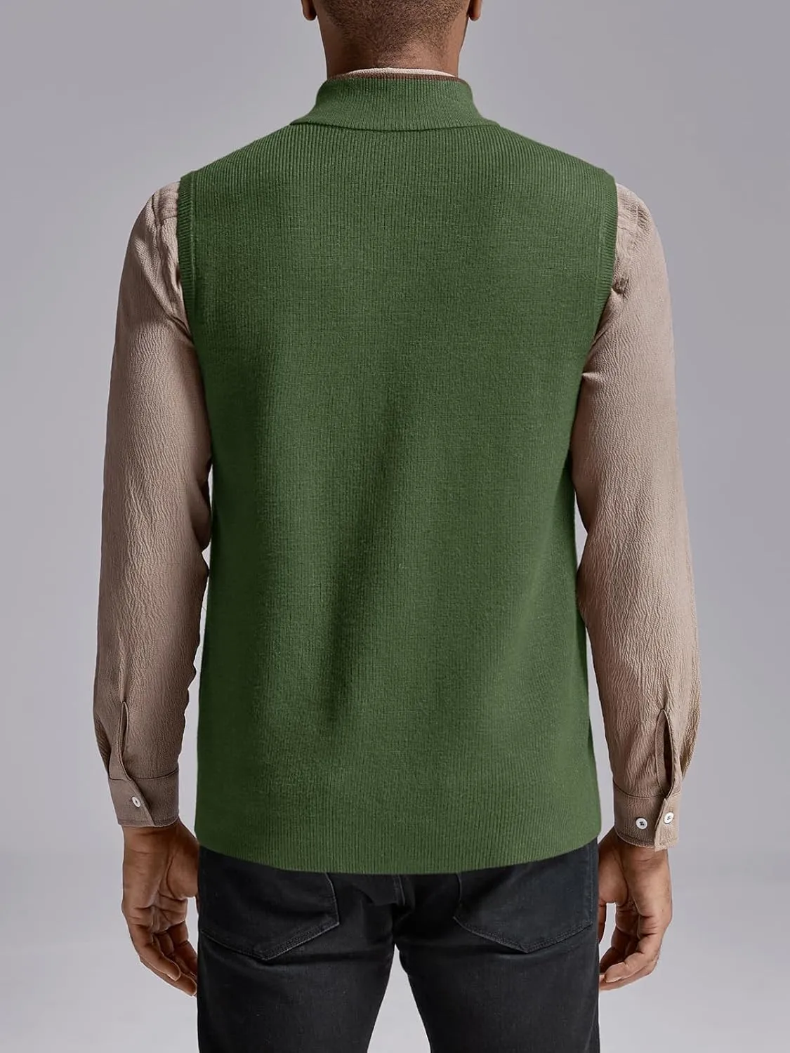 Ryannology Mens Sweater Vest Zip up Casual Sleeveless Cardigan Knitted Stand Collar Regular Fit Jacket with Pockets