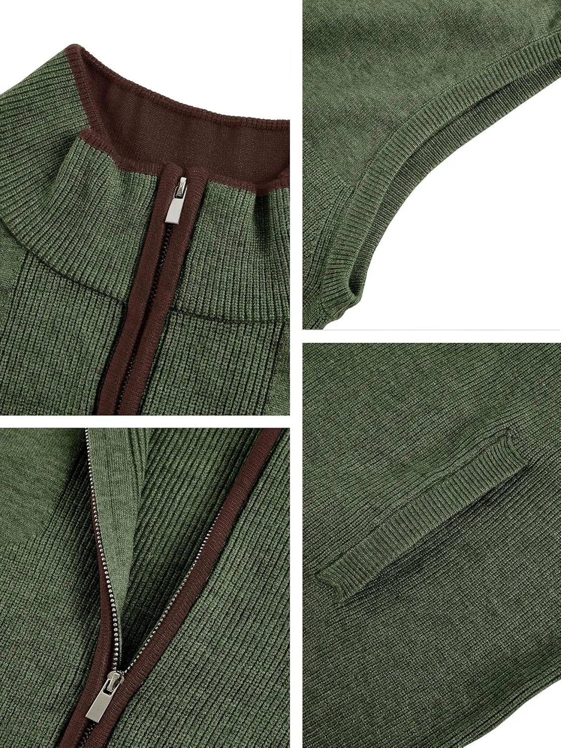 Ryannology Mens Sweater Vest Zip up Casual Sleeveless Cardigan Knitted Stand Collar Regular Fit Jacket with Pockets