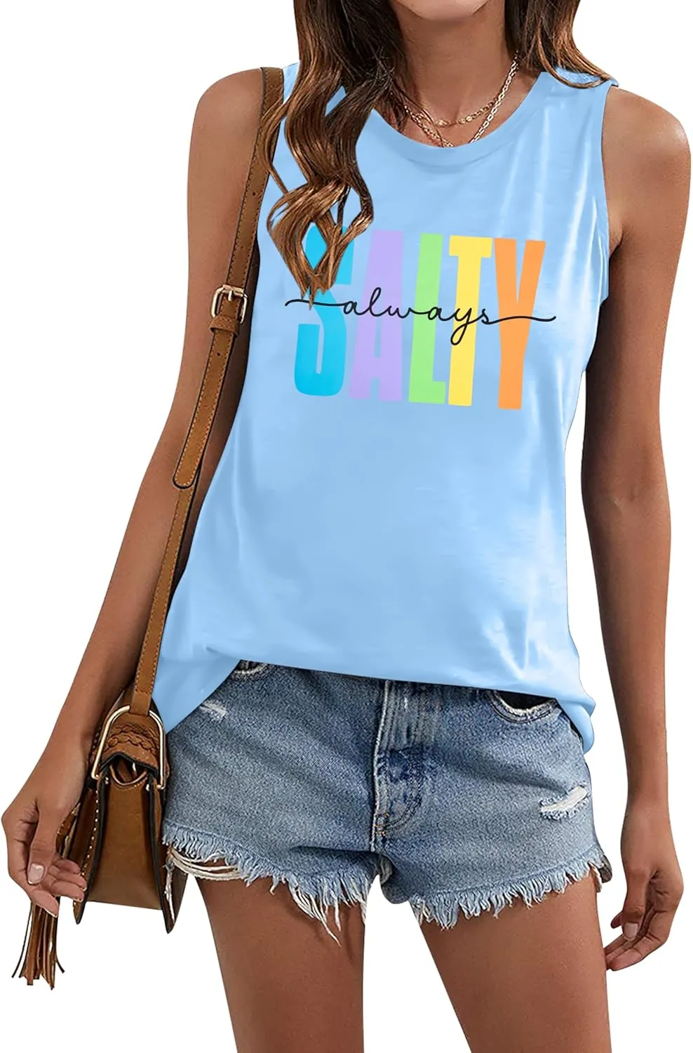 Salty Always Tank Top Women Beach Tanks Hawaiian Sleveless Vest Tops Summer Graphic Tanks Vacation Tops Workout