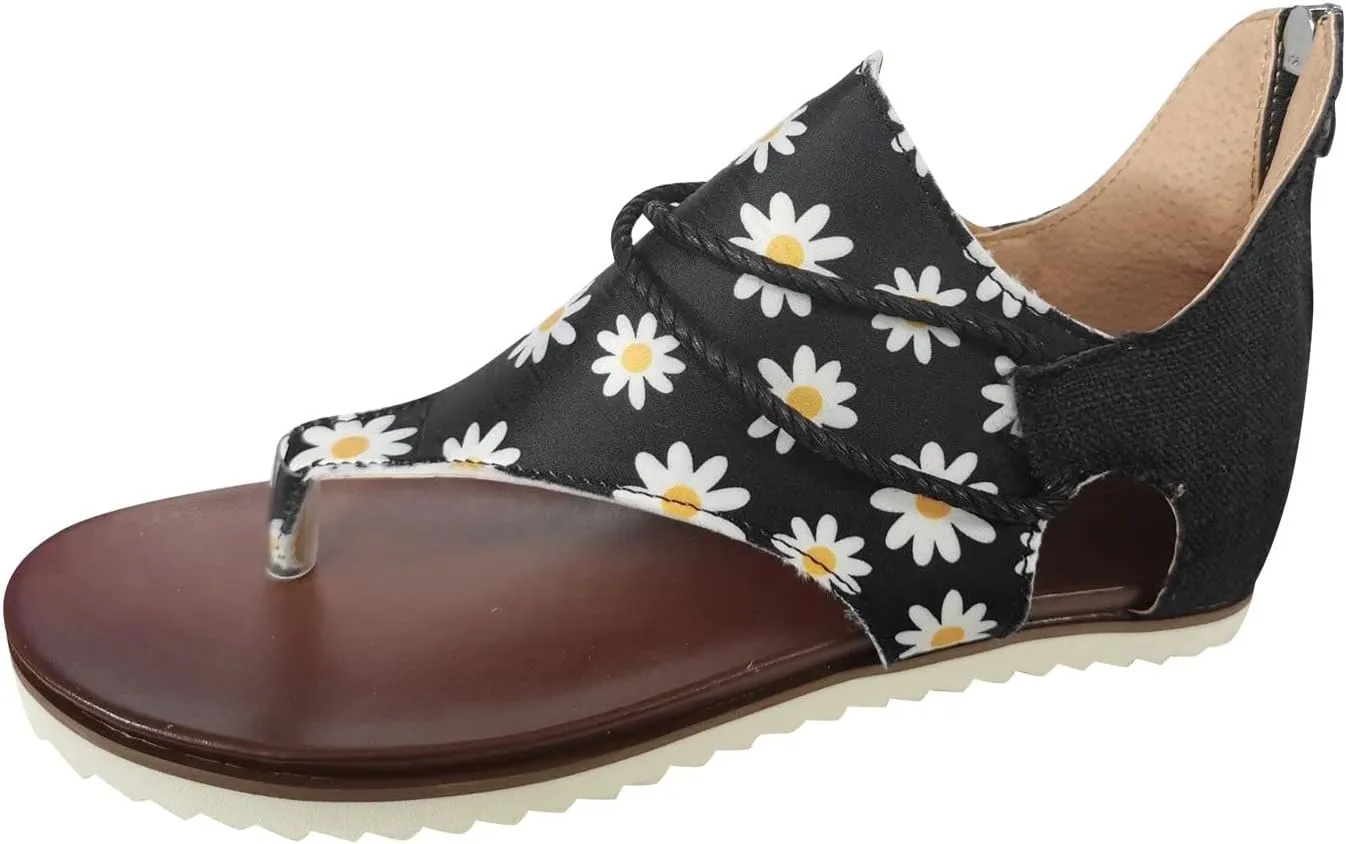 Sandals for Women Dressy Summer, Sandals Womens Wedge Sandals Arch Support Slip On Orthopedic Flat Clip Toe Sandals