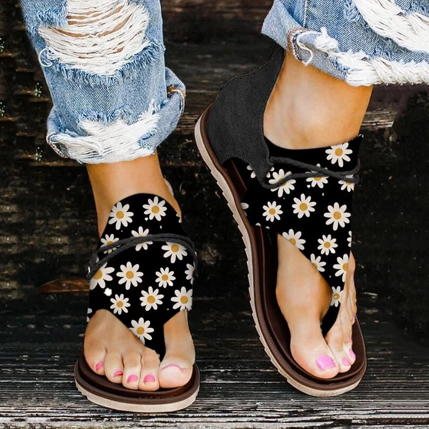 Sandals for Women Dressy Summer, Sandals Womens Wedge Sandals Arch Support Slip On Orthopedic Flat Clip Toe Sandals
