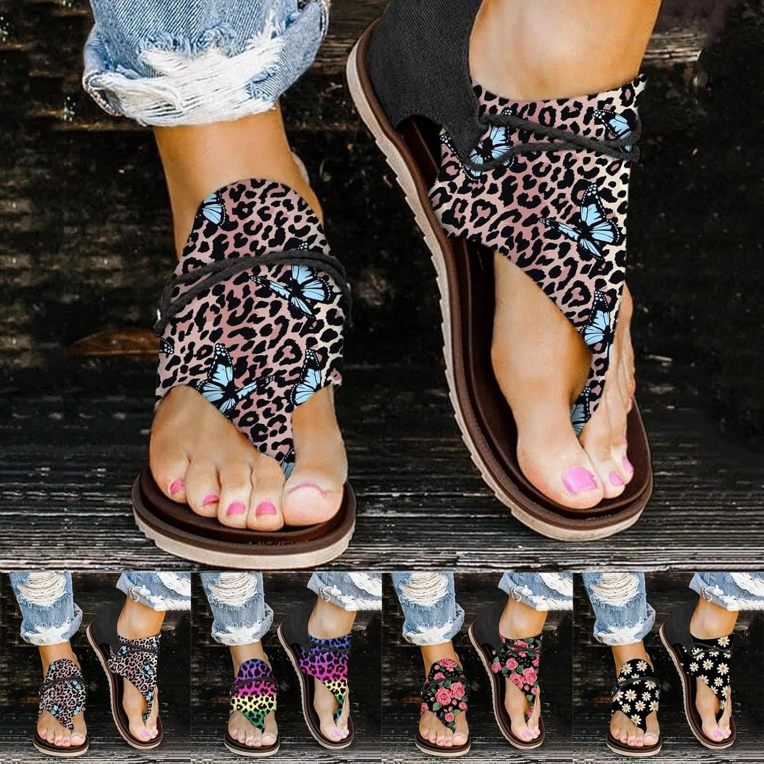 Sandals for Women Dressy Summer, Sandals Womens Wedge Sandals Arch Support Slip On Orthopedic Flat Clip Toe Sandals