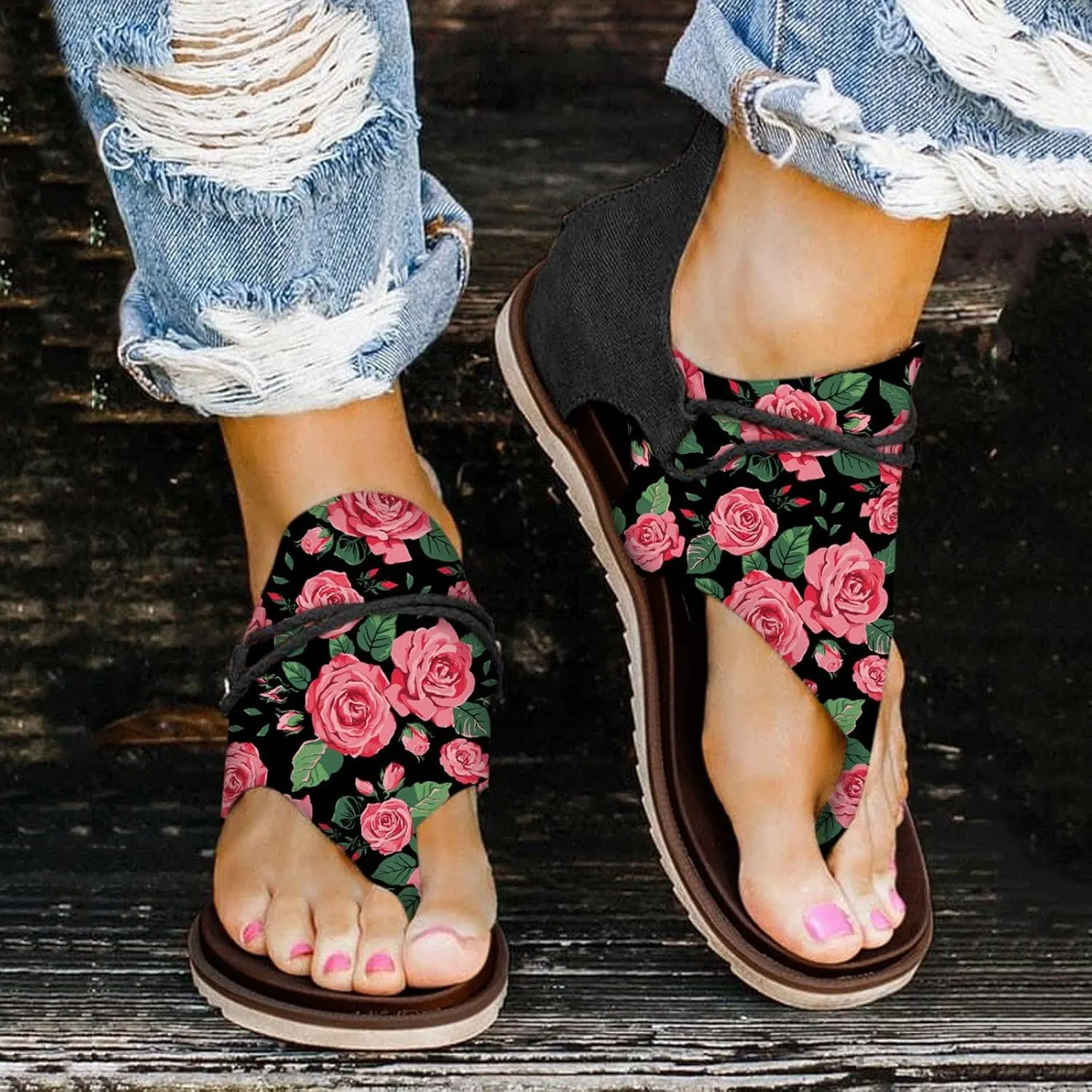 Sandals for Women Dressy Summer, Sandals Womens Wedge Sandals Arch Support Slip On Orthopedic Flat Clip Toe Sandals