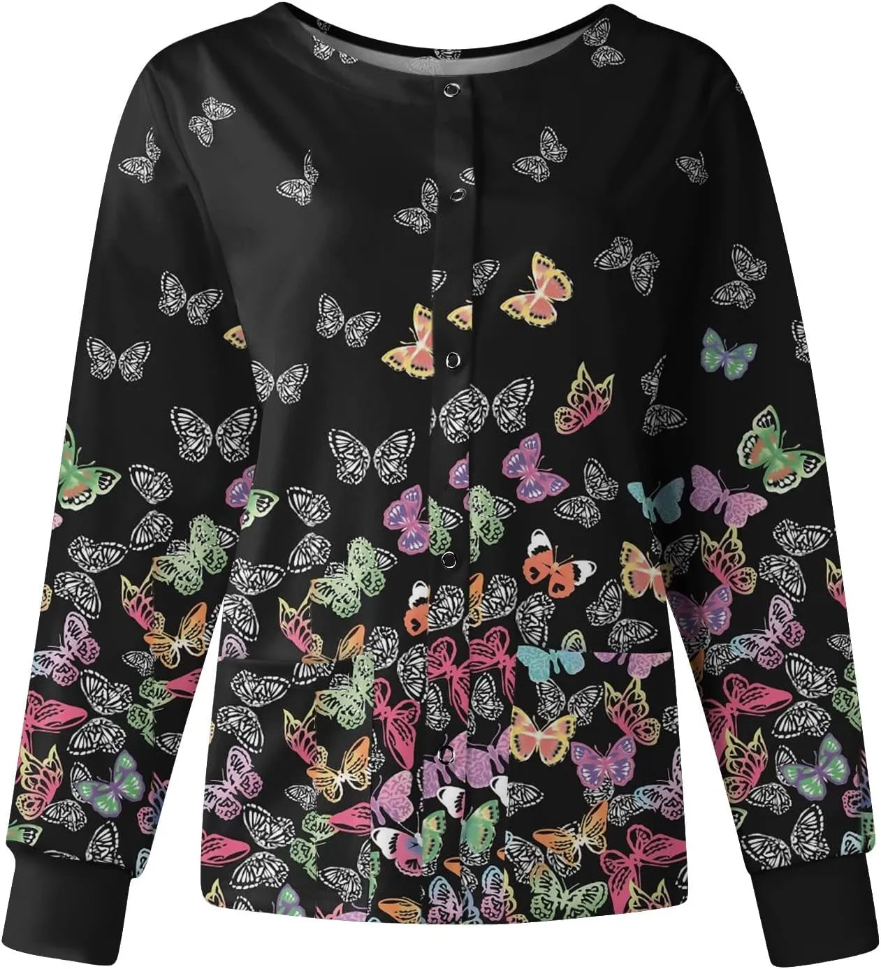 Scrub Jackets for Women Print Long Sleeve Holiday Scrubs Tops Button Cardigan Working Nurse Uniforms