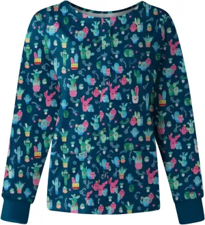 Scrub Jackets for Women Print Long Sleeve Holiday Scrubs Tops Button Cardigan Working Nurse Uniforms