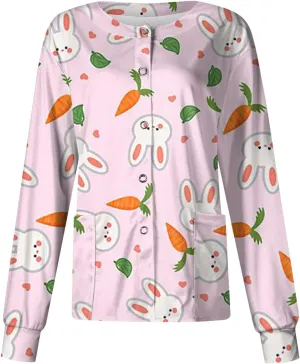 Scrub Jackets Women Printed Scrubs Jacket for Women Front Cute Animals Pattern Long Sleeve Scrub Tops Working Uniforms
