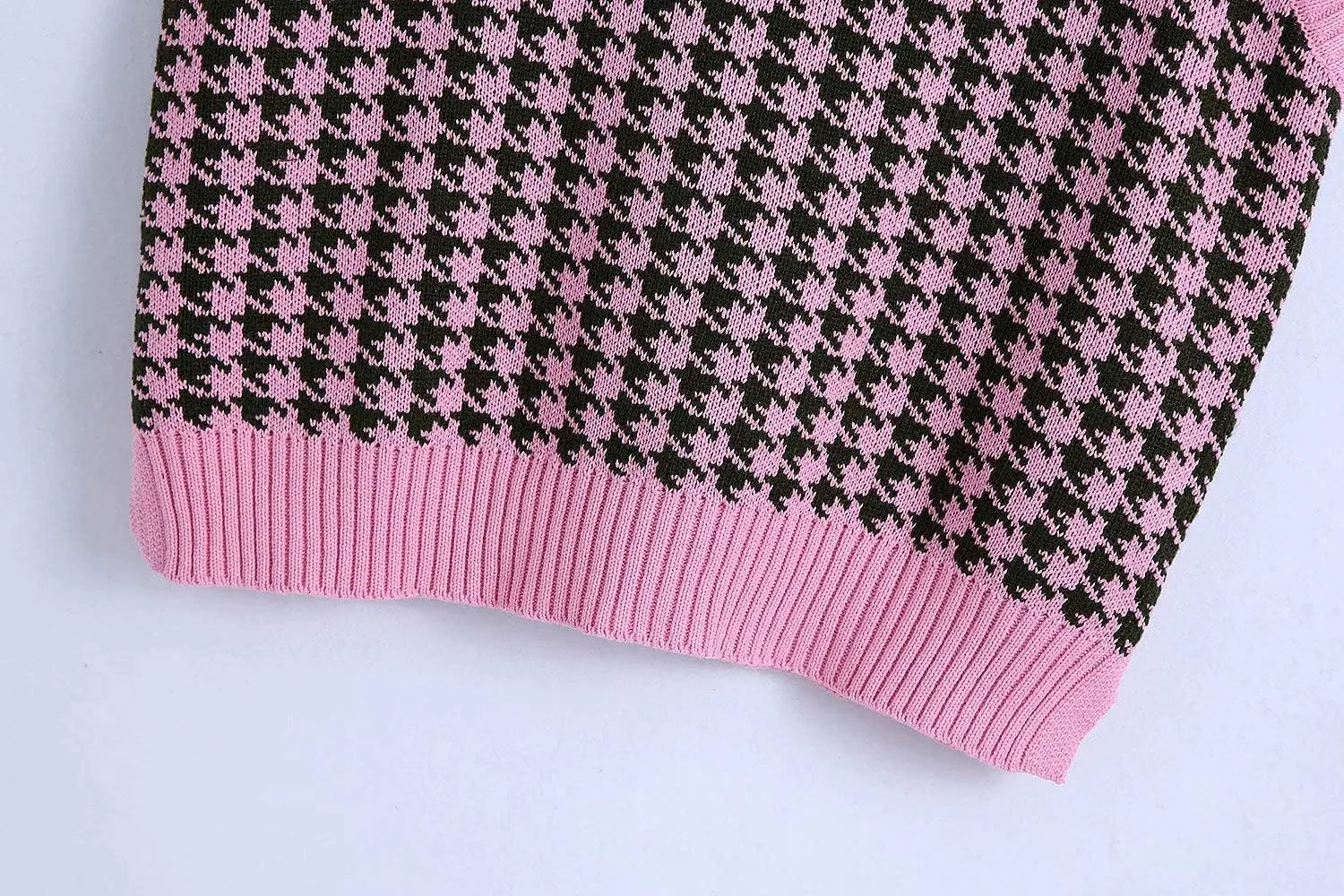Sdencin Women Houndstooth Pattern Knit Sweater Vest Sleeveless Loose V-Neck 90s Waistcoat Pullover Knitwear Top