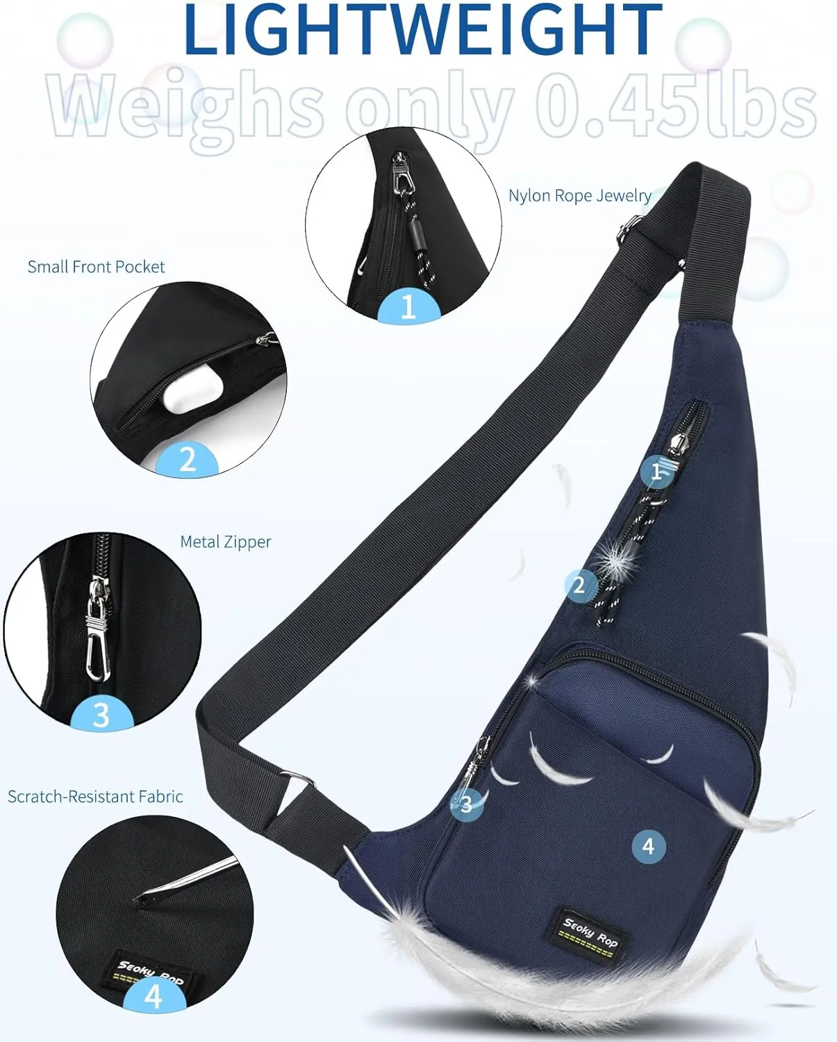 Seoky Rop Sling Bag for Men Women Slim Personal Purse Pocket Small Anti-Thief Crossbody Chest Bag for Travel Hiking Blue