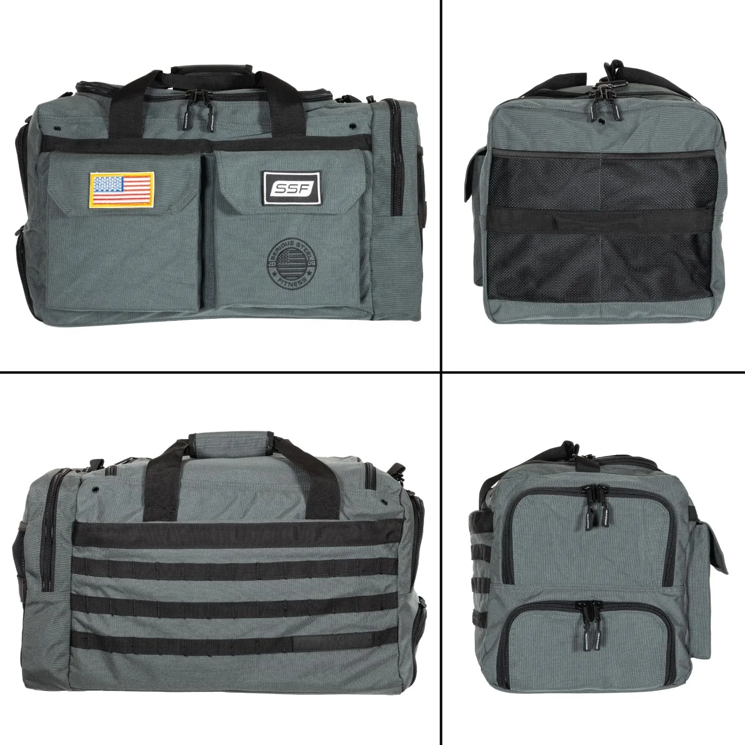 Serious Steel Fitness Gym Bag, 1000D Nylon Duffel Bag, Heavy Duty (Grey - Big Bud 2.0)