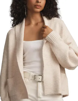 Shawl Collar Cardigan for Women Cropped Open Front Sweater Loose Casual Knitwear Chunky Knit Jacket with Pockets