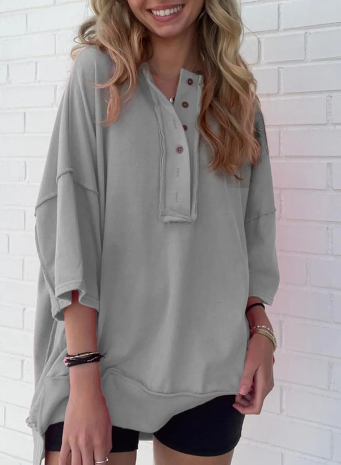 SHEWIN Women's Fashion Oversized T Shirts Casual Short Sleeve Reverse Seam Summer Tops Tees