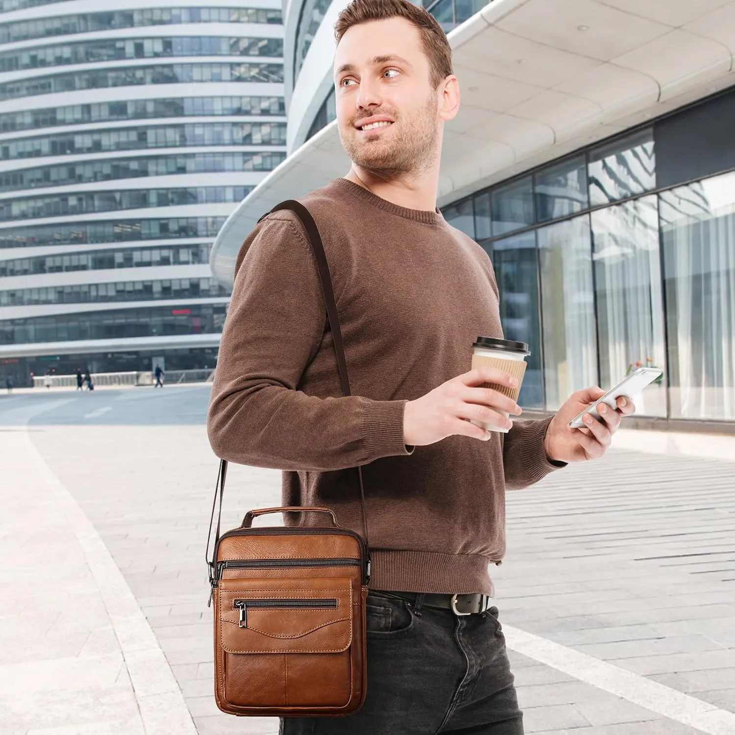 Shoulder Bag for Men Leather Man Purse Messenger Bag Handbag Bag Crossbody Sling Bags for Travel Work Business