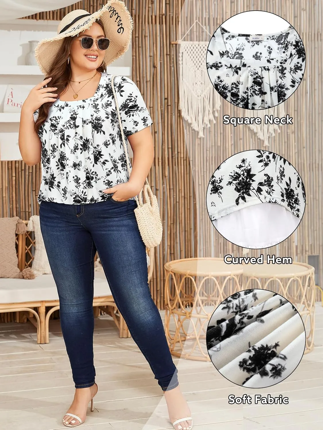 Siddhe Plus Size Tops for Women Short Sleeve Square Neck Summer Loose Fit Tunic Top for Leggings