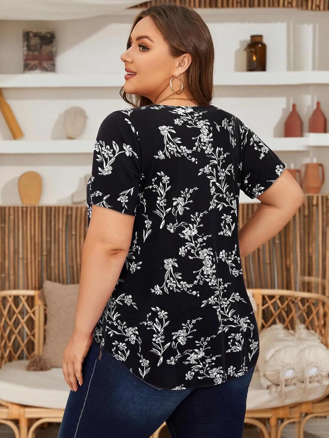 Siddhe Plus Size Tops for Women Short Sleeve Square Neck Summer Loose Fit Tunic Top for Leggings