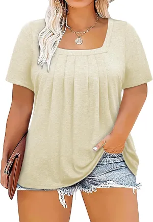 Siddhe Plus Size Tops for Women Short Sleeve Square Neck Summer Loose Fit Tunic Top for Leggings