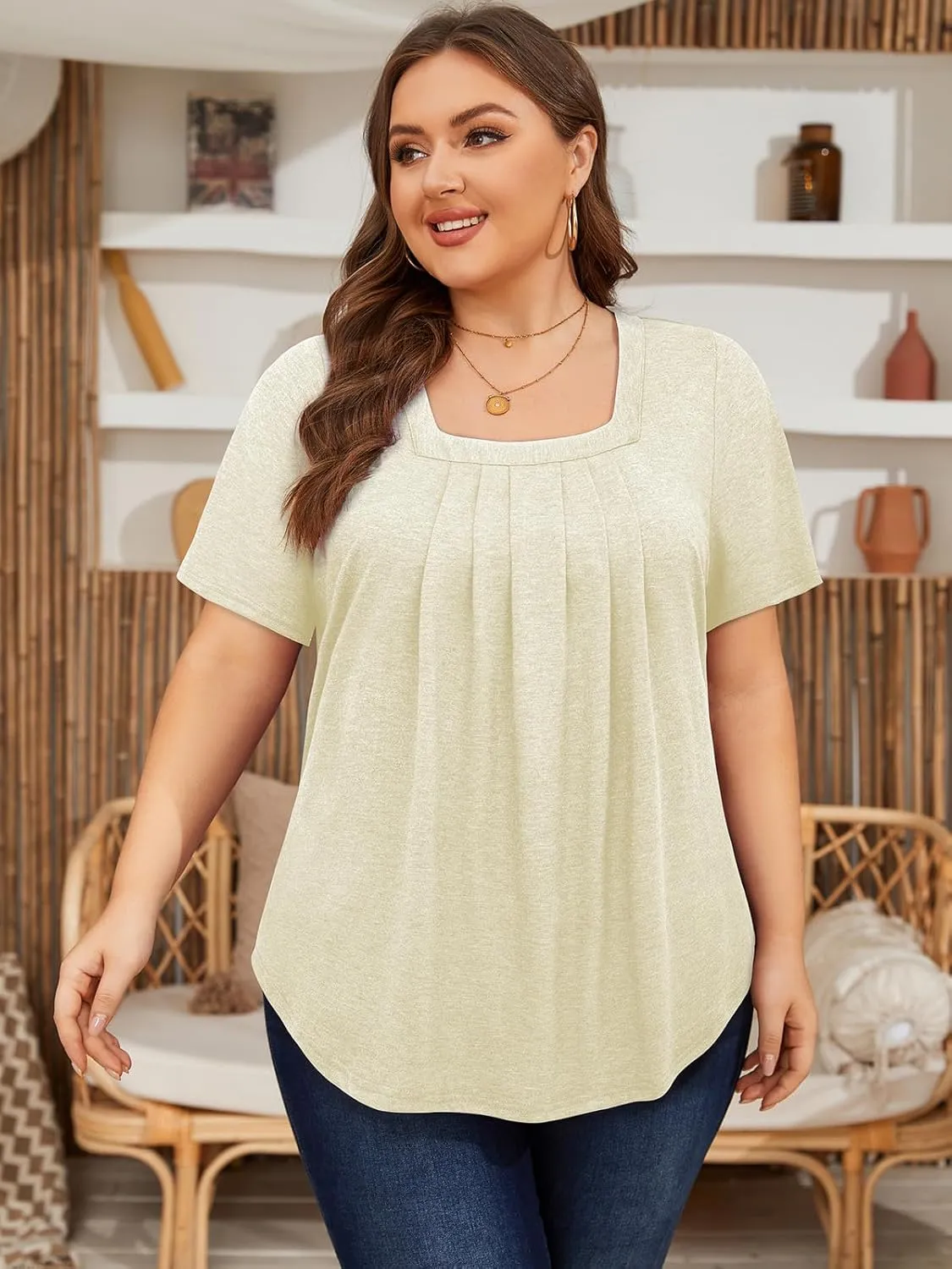 Siddhe Plus Size Tops for Women Short Sleeve Square Neck Summer Loose Fit Tunic Top for Leggings