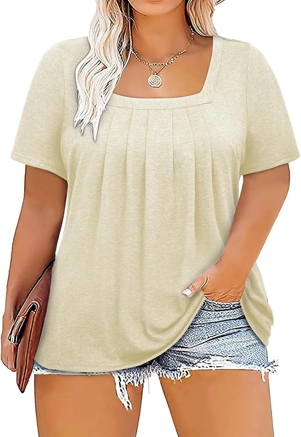 Siddhe Plus Size Tops for Women Short Sleeve Square Neck Summer Loose Fit Tunic Top for Leggings