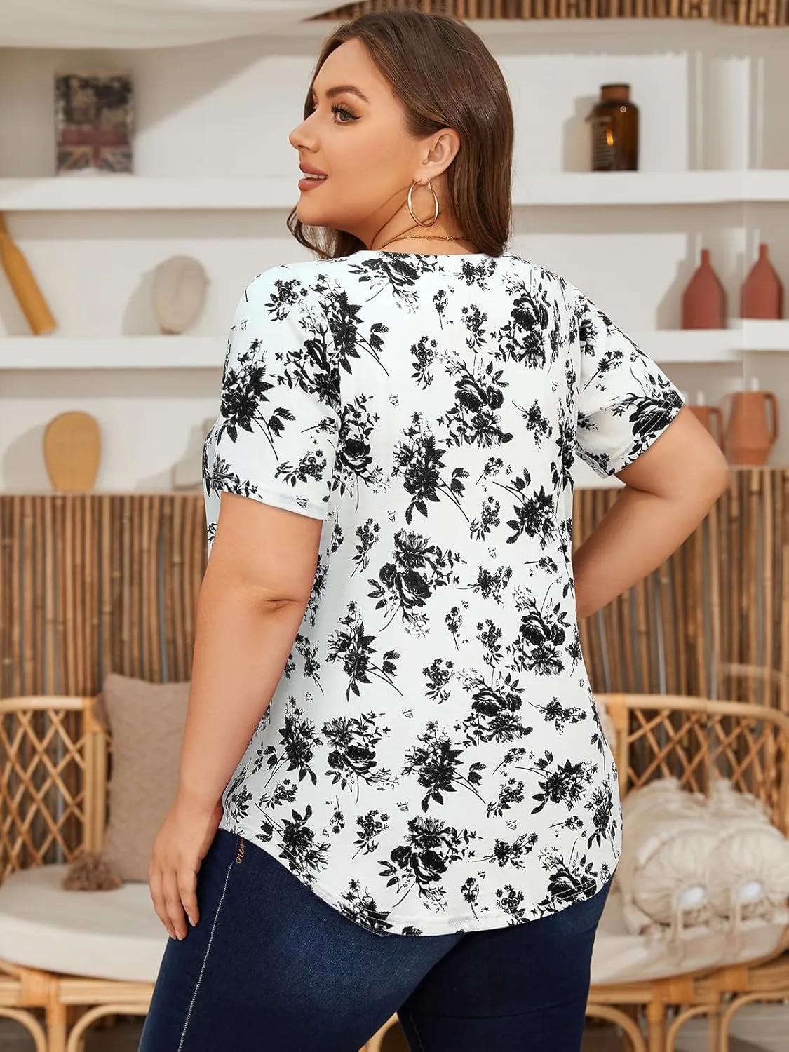 Siddhe Plus Size Tops for Women Short Sleeve Square Neck Summer Loose Fit Tunic Top for Leggings