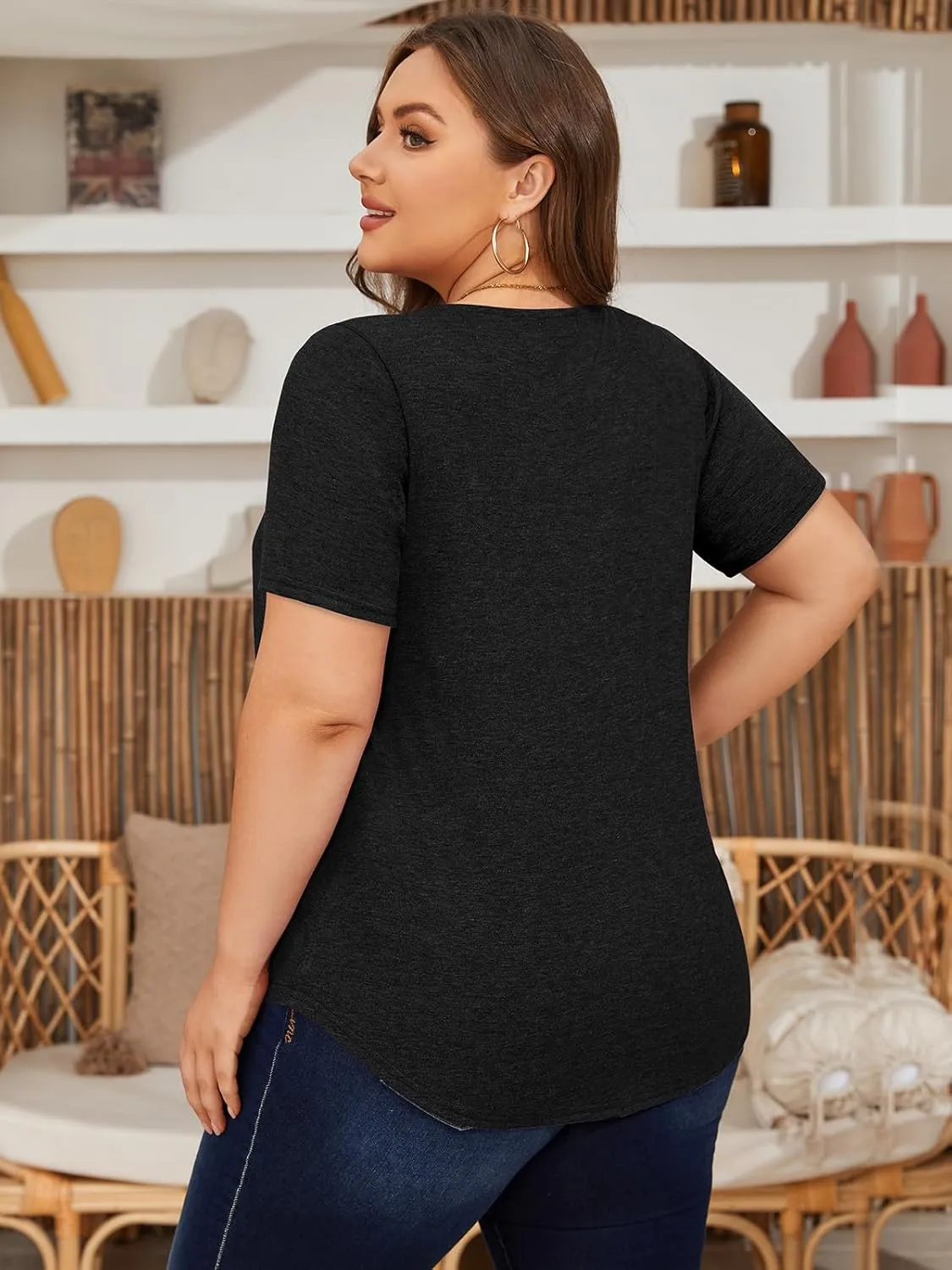 Siddhe Plus Size Tops for Women Short Sleeve Square Neck Summer Loose Fit Tunic Top for Leggings