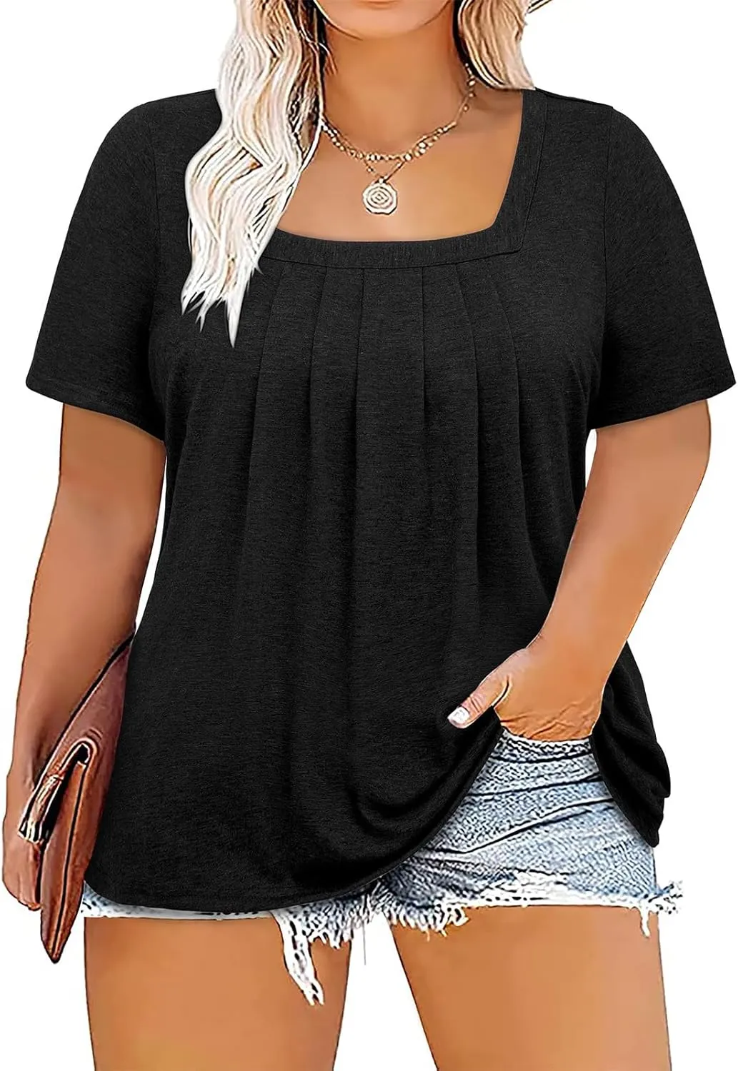 Siddhe Plus Size Tops for Women Short Sleeve Square Neck Summer Loose Fit Tunic Top for Leggings