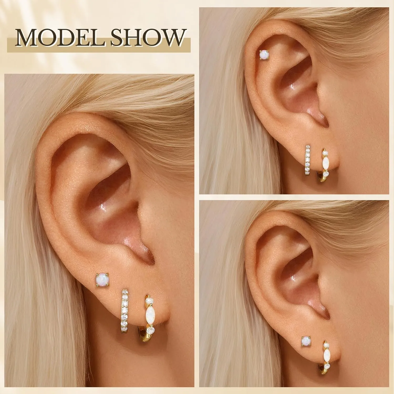 Silver Opal Earrings Set For Women,Sterling Silver Opal Earrings,14k Blue Opals Jewelry Stud Dainty Cartilage Earring,Earring Stack Cartilage Stackable,Birthday Mother's Day Gift For Mom Wife