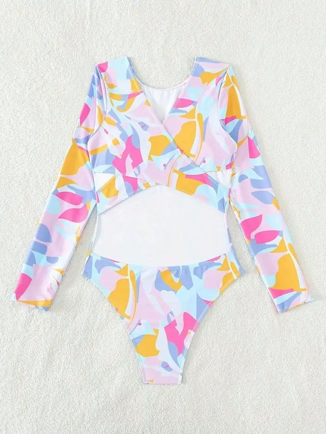 SISKIN Swim Summer Beach Women Round Neck Full-Print Long Sleeve One-Piece Swimsuit